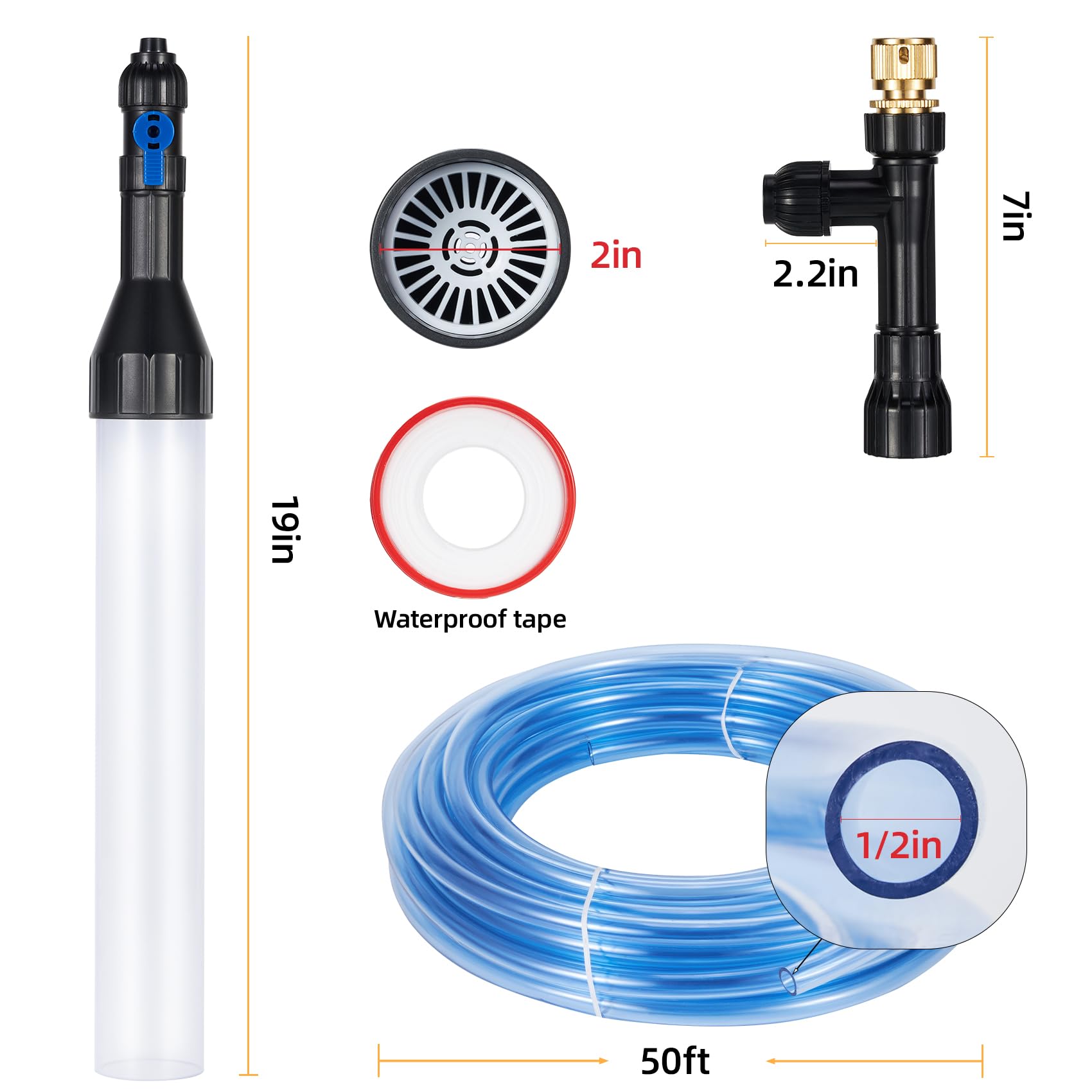 DXOPHIEX Kiessauger für Aquarium, Siphon Aquarium, Wasserwechsler mit DREI Metall-Wasserhahn-Adapter und langem Schlauch, 15 m