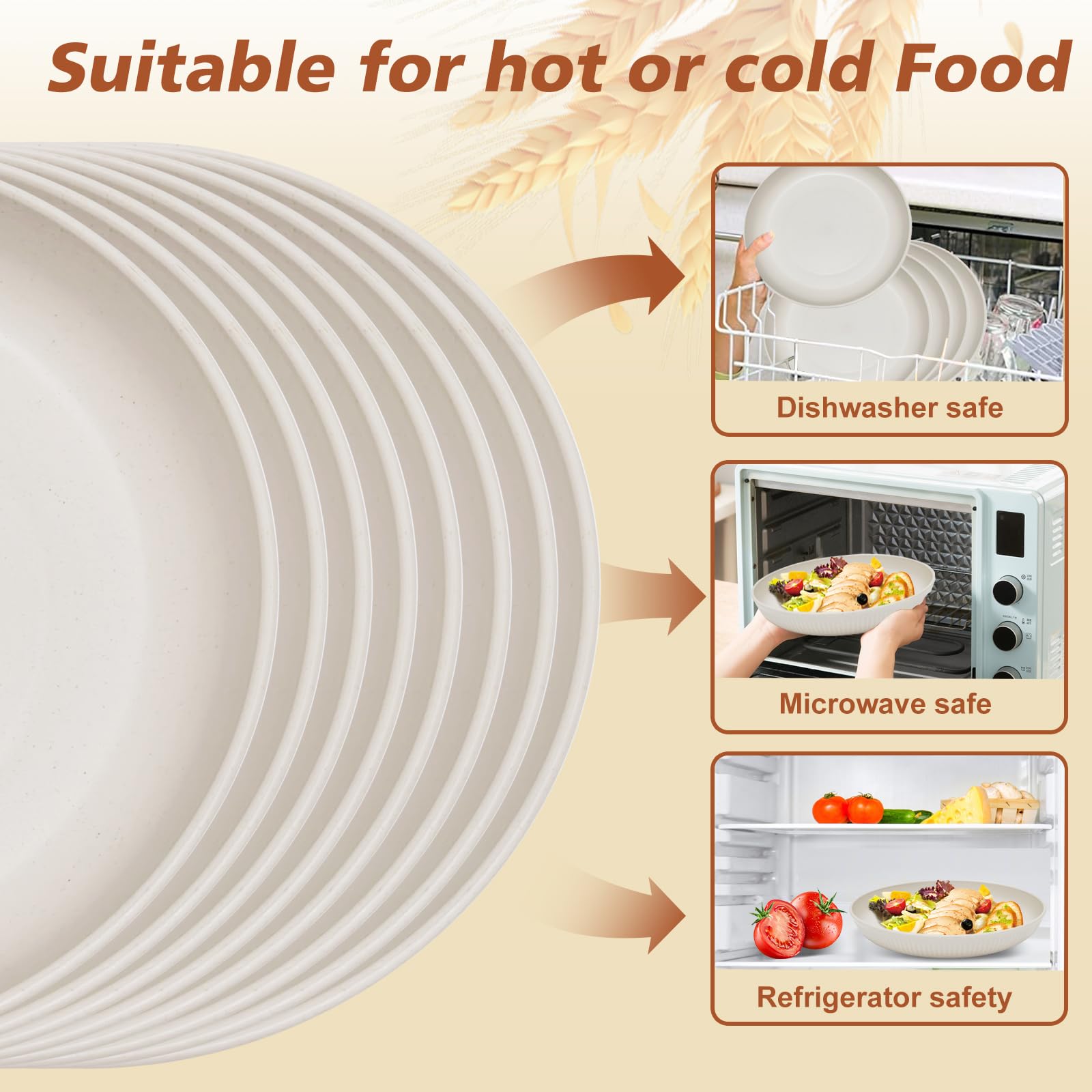 Wiederverwendbar Kunststoff Teller Set mit 8 Stück 23cm, BPA-Frei Mikrowellenfest & Spülmaschinenfest Essteller, Picknickteller | Unzerbrechliches Speiseteller für Salat Pasta Party Zuhause