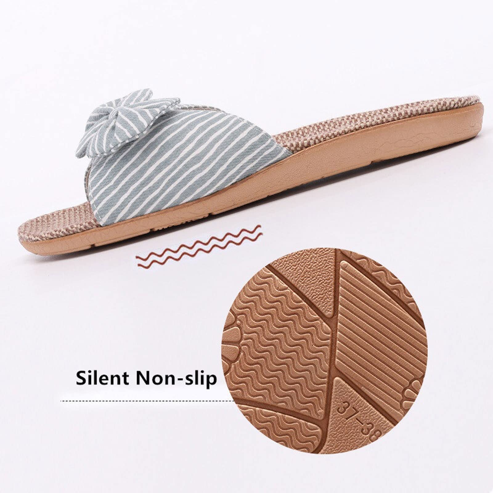 Pantuflas para mujer y mujer, informales, a rayas, con lazo floral, sandalias planas para interiores y hogar, chanclas
