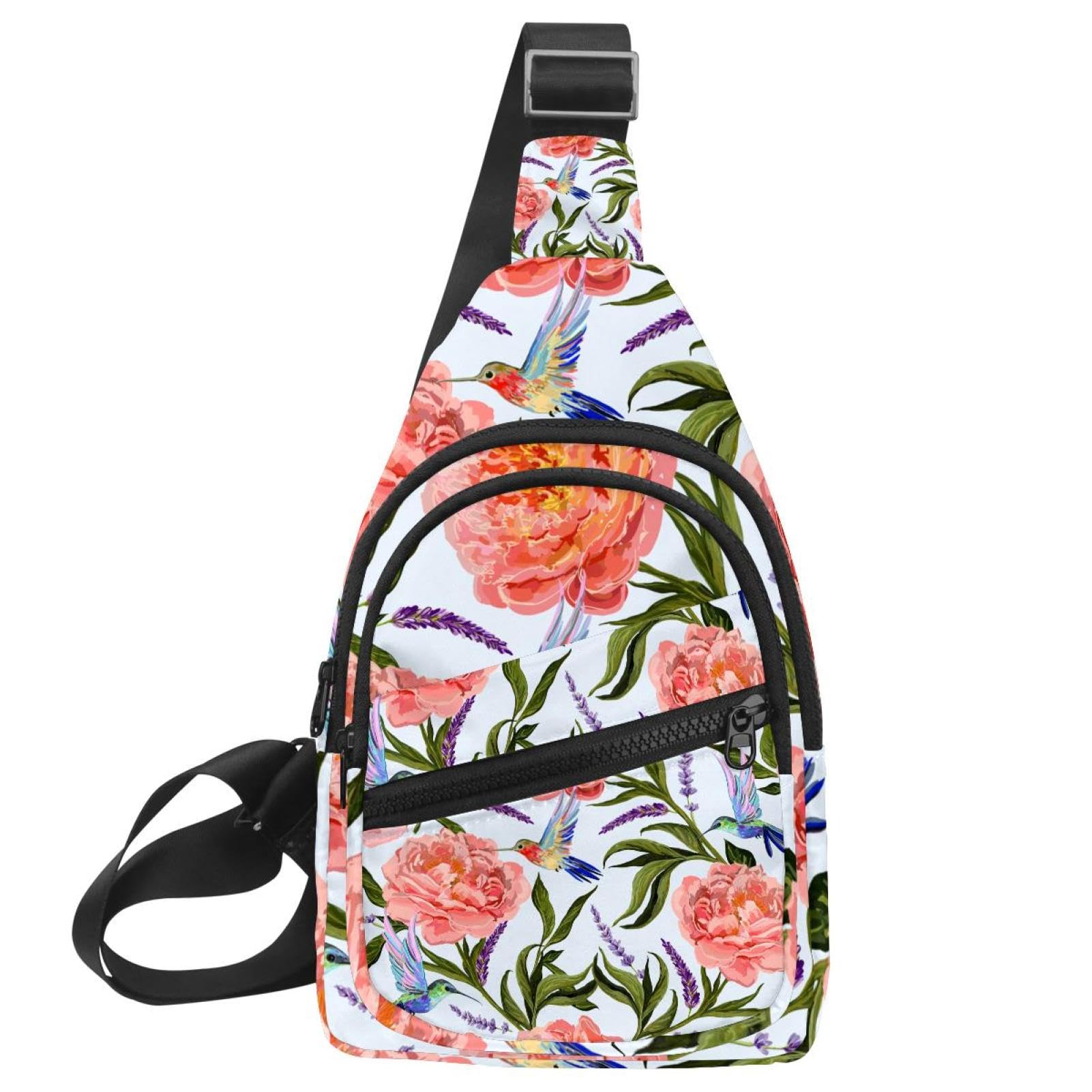 Mochila cruzada para mujer, bolsa de pecho impermeable con flores para senderismo de día 7