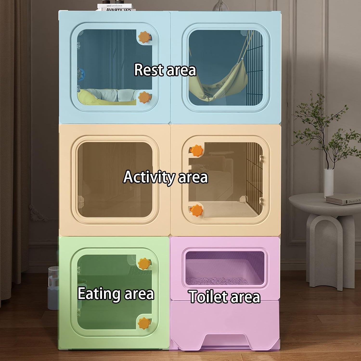 Cat Cage, Cats Playpen with Litter Box, Cats Enclosures, Cat House, with Wheels, Small Animals Pet Crate, Breathable and Ventilated