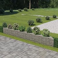 Vista 2 de vidaXL Gabion - Maceta de pared (177.2 x 11.8 x 19.7 in), diseño de flores