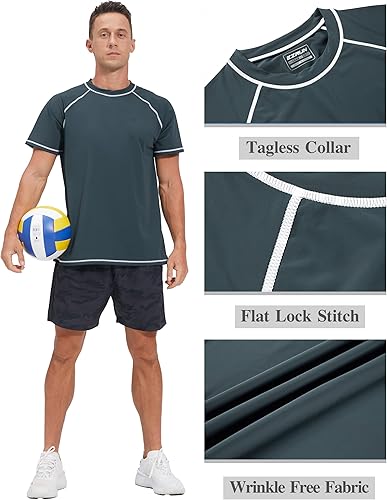 Miniatura 3 de Camisetas de natación de manga corta para hombre, protección contra el sarpullido, protección solar SPF 50+ contra rayos ultravioleta, secado