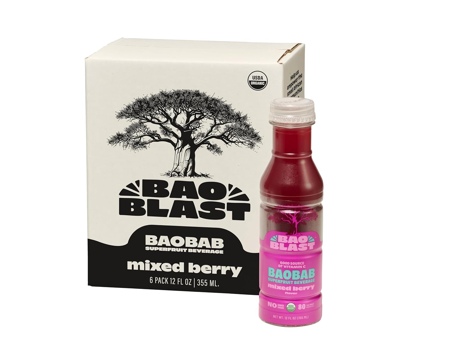 BaoBlast Mixed Berry Baobab Drink – Organic Baobab Juice with Apple, Blackberry & Raspberry, Low Sugar Functional Beverage with Prebiotic Fiber for Immune & Gut Support – 6 Pack, 12 fl oz