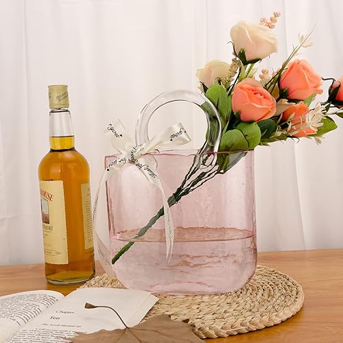 Miniatura 5 de Florero de bolsa de cristal, florero con pecera, florero en forma de bolso, para decoración del hogar, entrepieza, eventos, oficina, jardín, boda