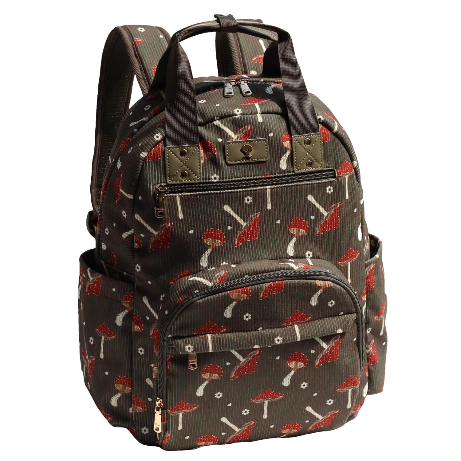 Diaper Backpack Large Capacity Multifunctional Baby Essentials Travel Pack Canvas Canvas Laptop Bag, Corduroy mushroom, L, Side sleeves on the back
