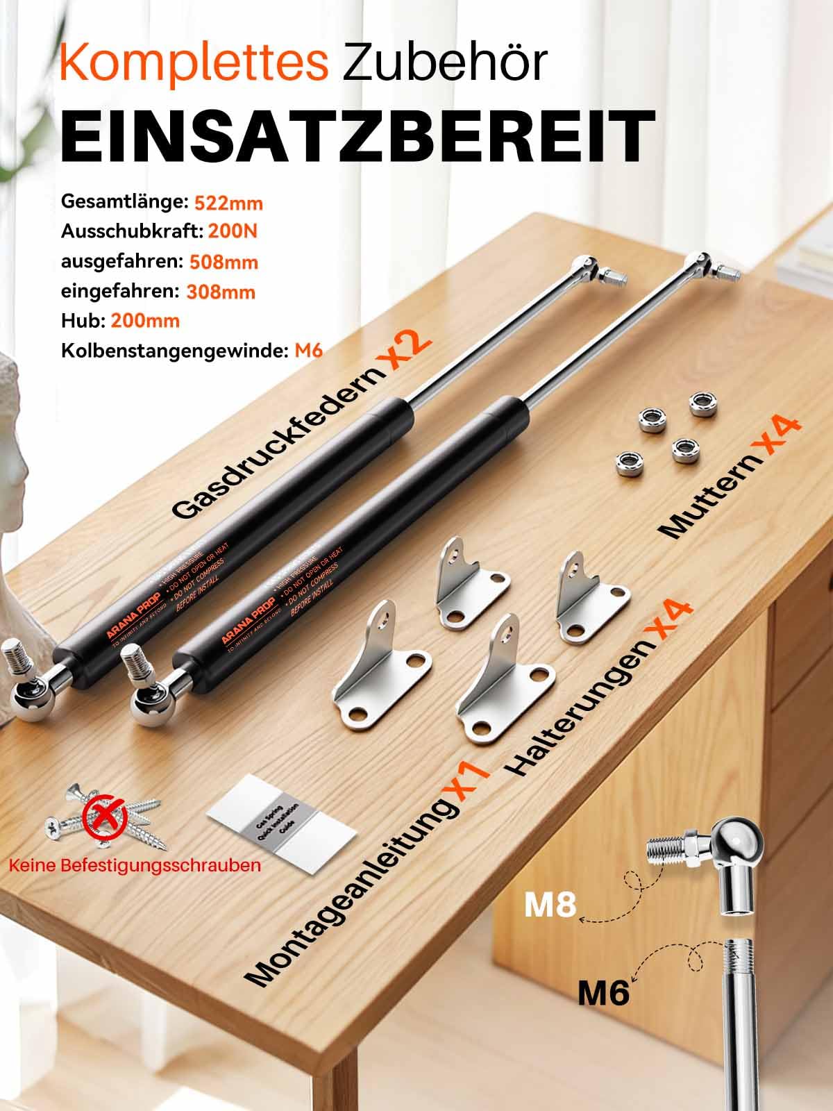 Gasdruckdämpfer 500MM 200N/20KG Gasdruckfedern mit Haltern Universell Möbel Stoßdämpfer Gasfeder für klappen Wohnwagen Bett LKW Fenster Schwere Abdeckungen, 2 Stück