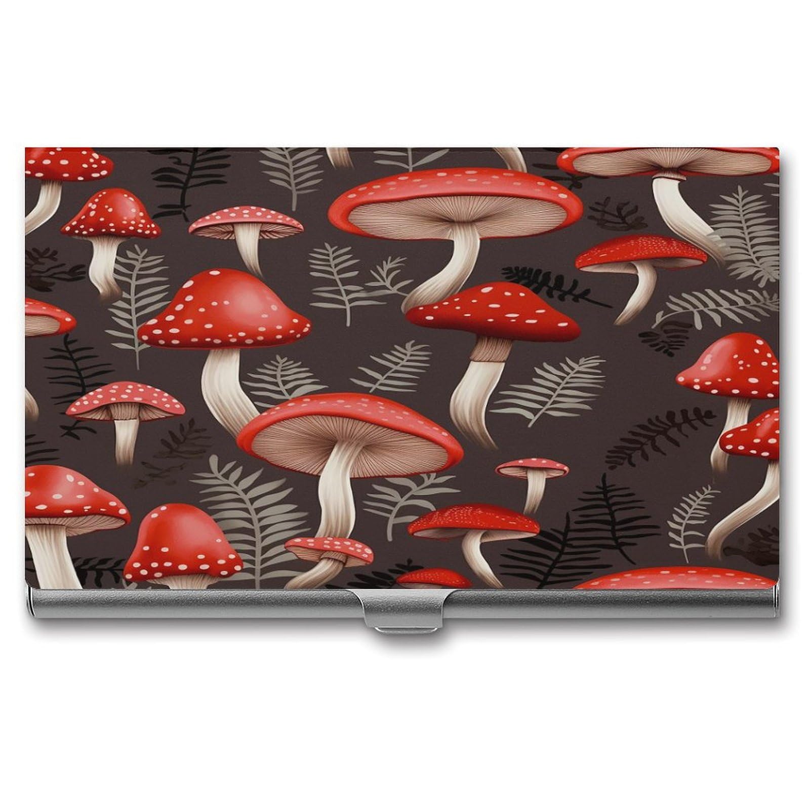 Porte-cartes de visite champignons rouges idée cadeau métal boucle