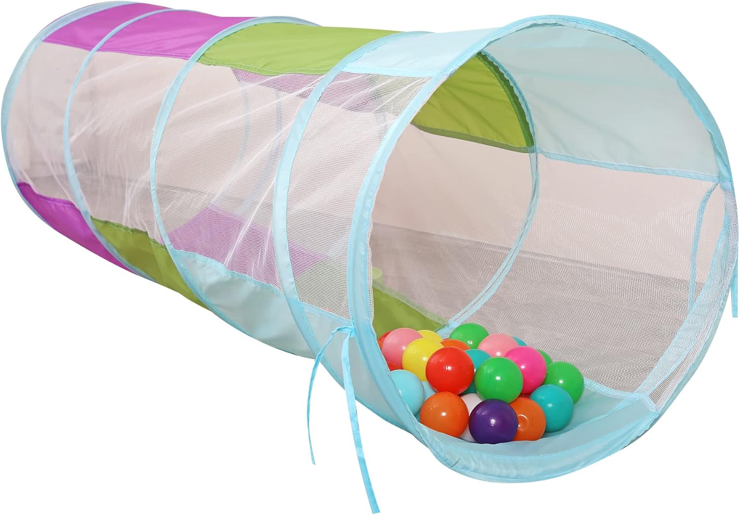 LimitlessFunN Crawling Kids Play Tunnel [ Pop Up Portable Rainbow Tunnel ] for Children, Toddlers, Boys & Girls, Pet, Dogs & Cats, Indoor & Outdoor Toys (Purple, Blue, Green with mesh)