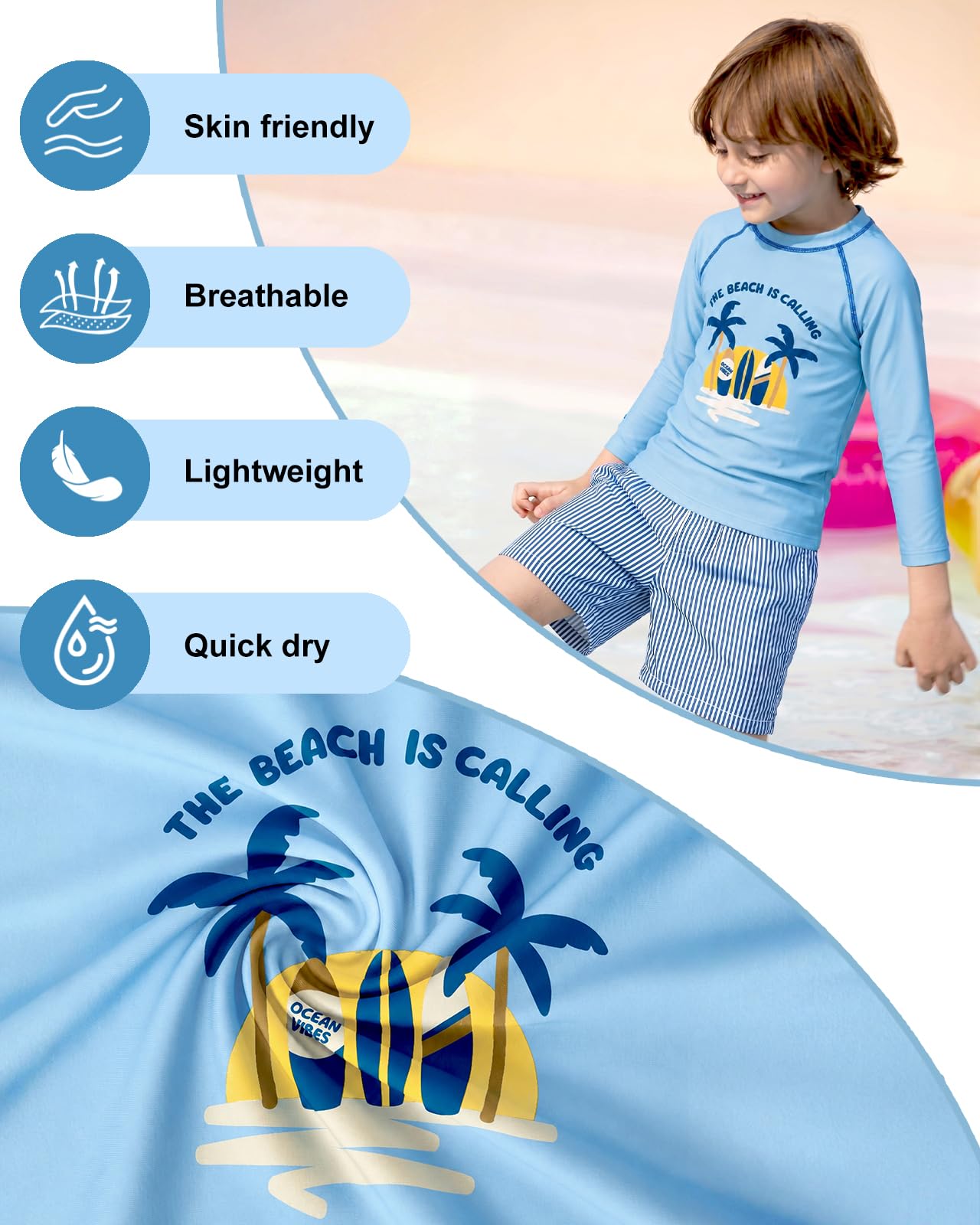 weVSwe Maillot De Bain pour Tout-Petit Garçon UPF 50+ À Manches Longues 2 Pièces Rash Guard Set