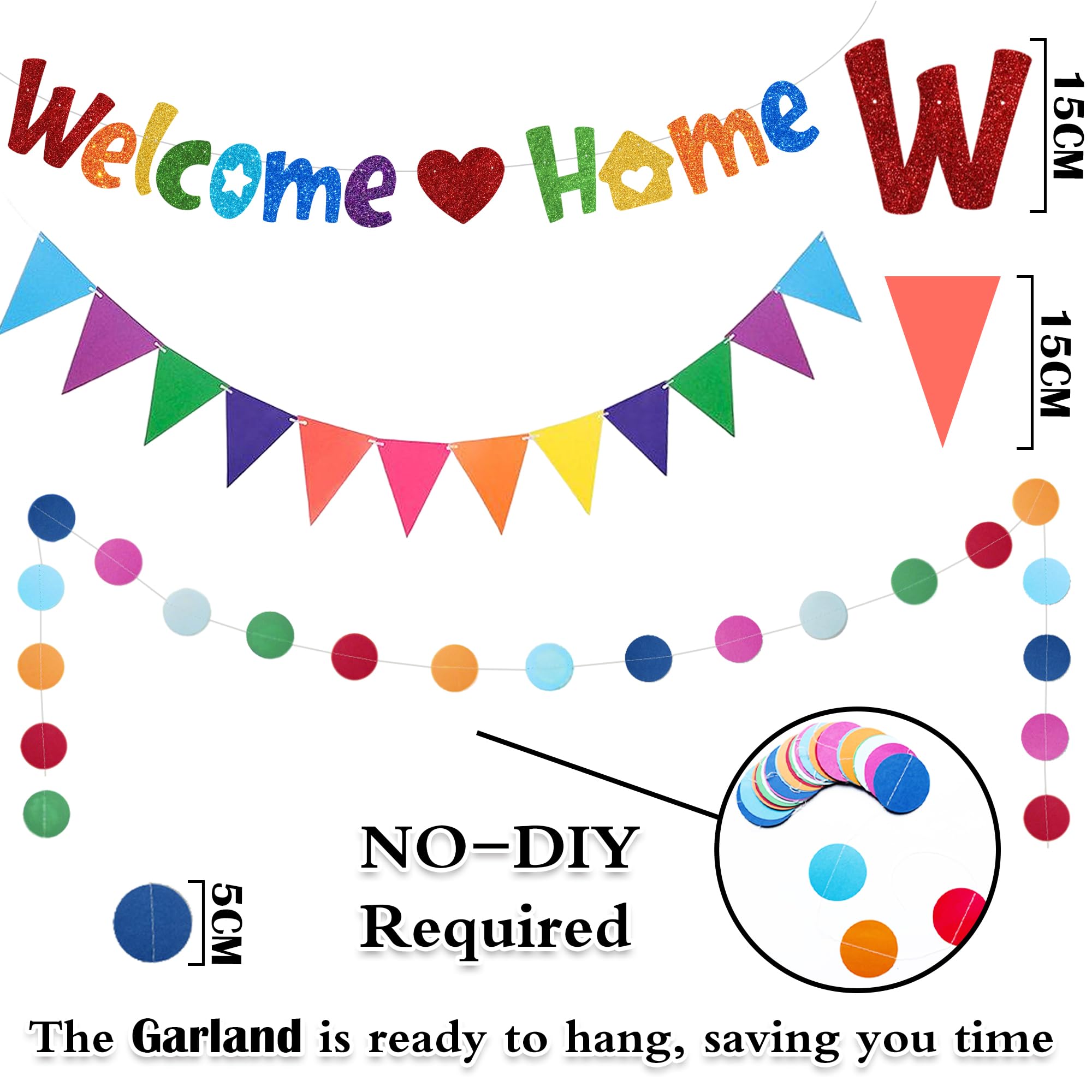 Welcome Home Banners Decorations Colorful, Welcome Banner Bunting 4m Circle Dot Garland Party Supplies - Image 3