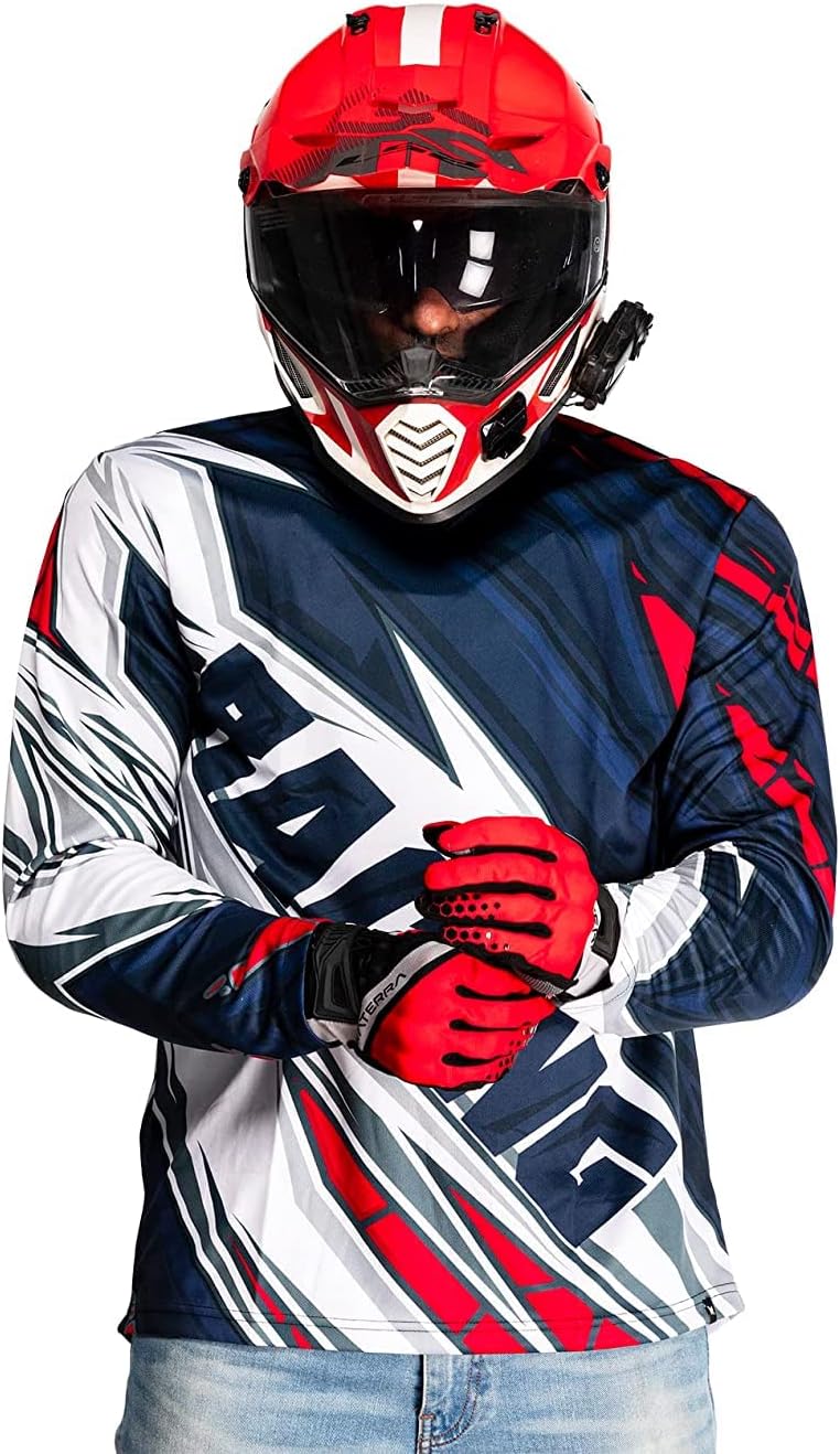 Racing Primo Riding Jersey for Men | Full Sleeve Graphic Printed V Neck Cycling T-Shirt for Bikers, Sports & Outdoor Activities