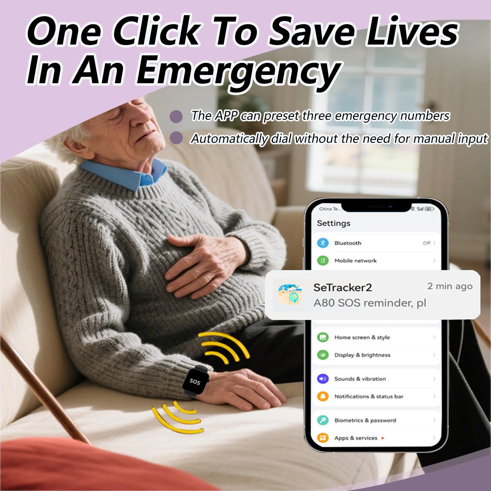 Reloj inteligente de detección de caídas para personas mayores, botón de llamada SOS de emergencia, videollamada, contador de pasos, geo-valla, dispositivo de alarma para ancianos