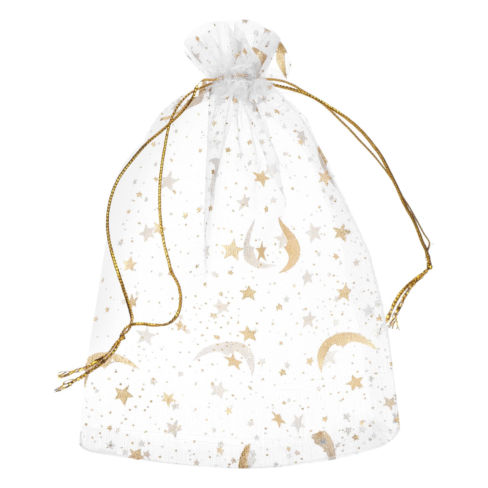 sourcing map Organza Bag 4" x 6", Sheer Moon Star Mesh Bags Drawstring Gift Bags Bulk Party Favor Bag Jewelry Pouches for Wedding Candy Valentines (White-Gold, Pack of 50) — image 1