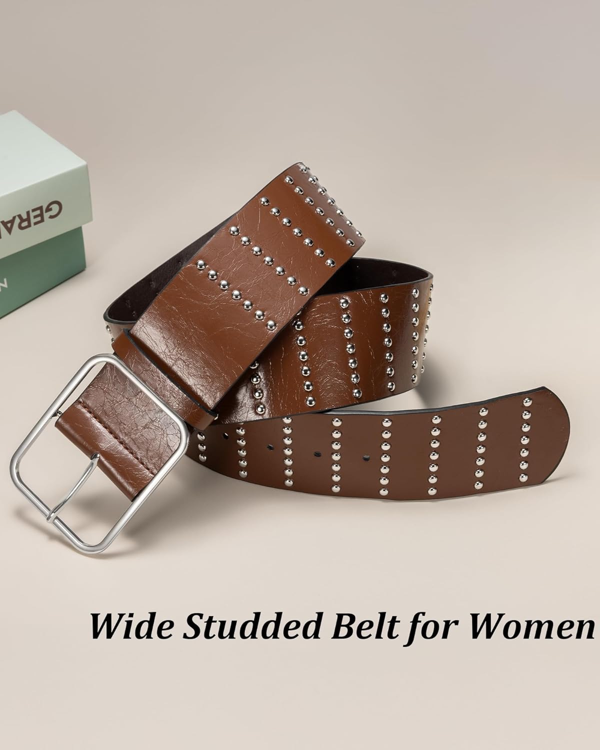 Wide Leather Belts for Women’s Dresses, Ladies Chunky Fashion Belt with Silver Buckle - Image 3