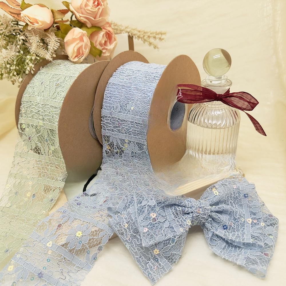 MSTZA 5/10/20 Yards 7 cm dekoratives Spitzenband, Besticktes Bastelband mit Blumenmuster und Wellenkante für Hochzeit, Geschenkverpackung