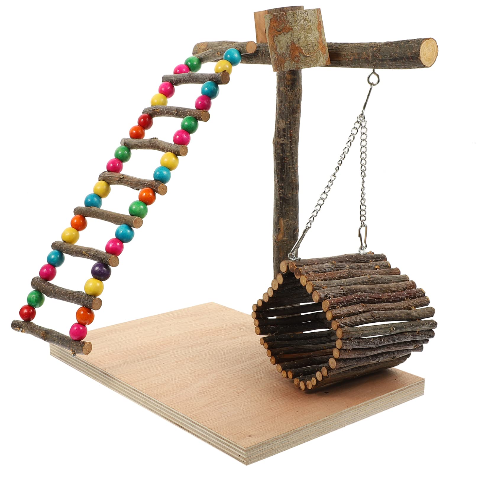 Abaodam Papageien Spielplatz Holz 1 Satz mit Verschleißfestem Kauspielzeug und Dekorativer Tisch Vogelstange für Papagei und Andere Haustier Vögel zur Desktop Dekoration