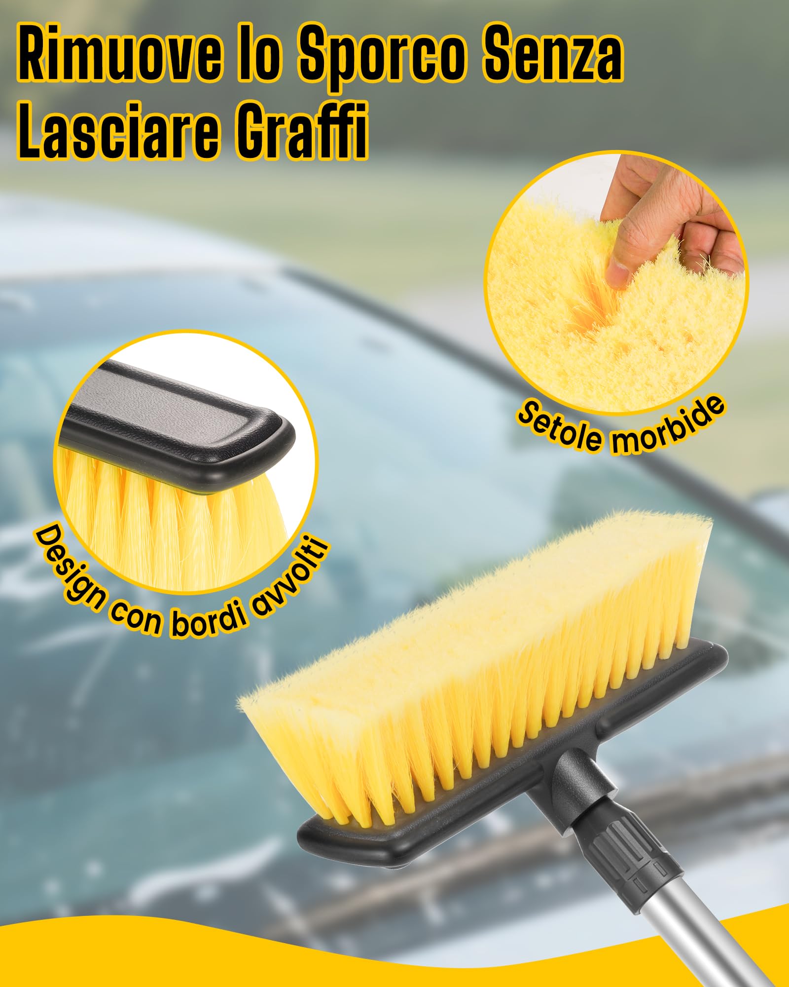 Spazzola Lavaggio Auto, 65" 165 cm Spazzolone Lavaggio Auto con Testina Sostituibile, Borsa per Riporre, Spazzola Lavaggio Camion per Roulotte, Auto, Camper e Finestrini