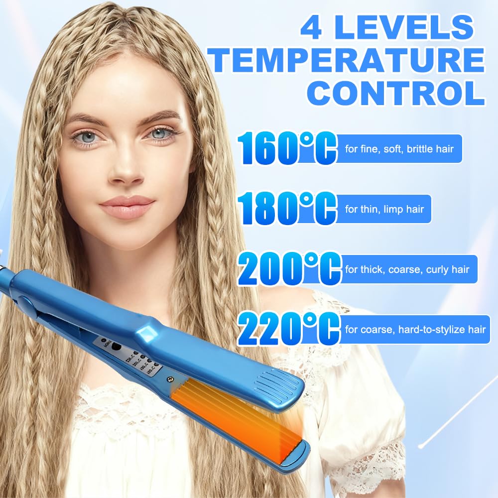 Ferro crespo per capelli, capelli in ferro crespo con 4 livelli di temperatura, in ceramica crepe ferro, riscaldamento rapido per acconciatura soffice e volume, per tutti i tipi di capelli