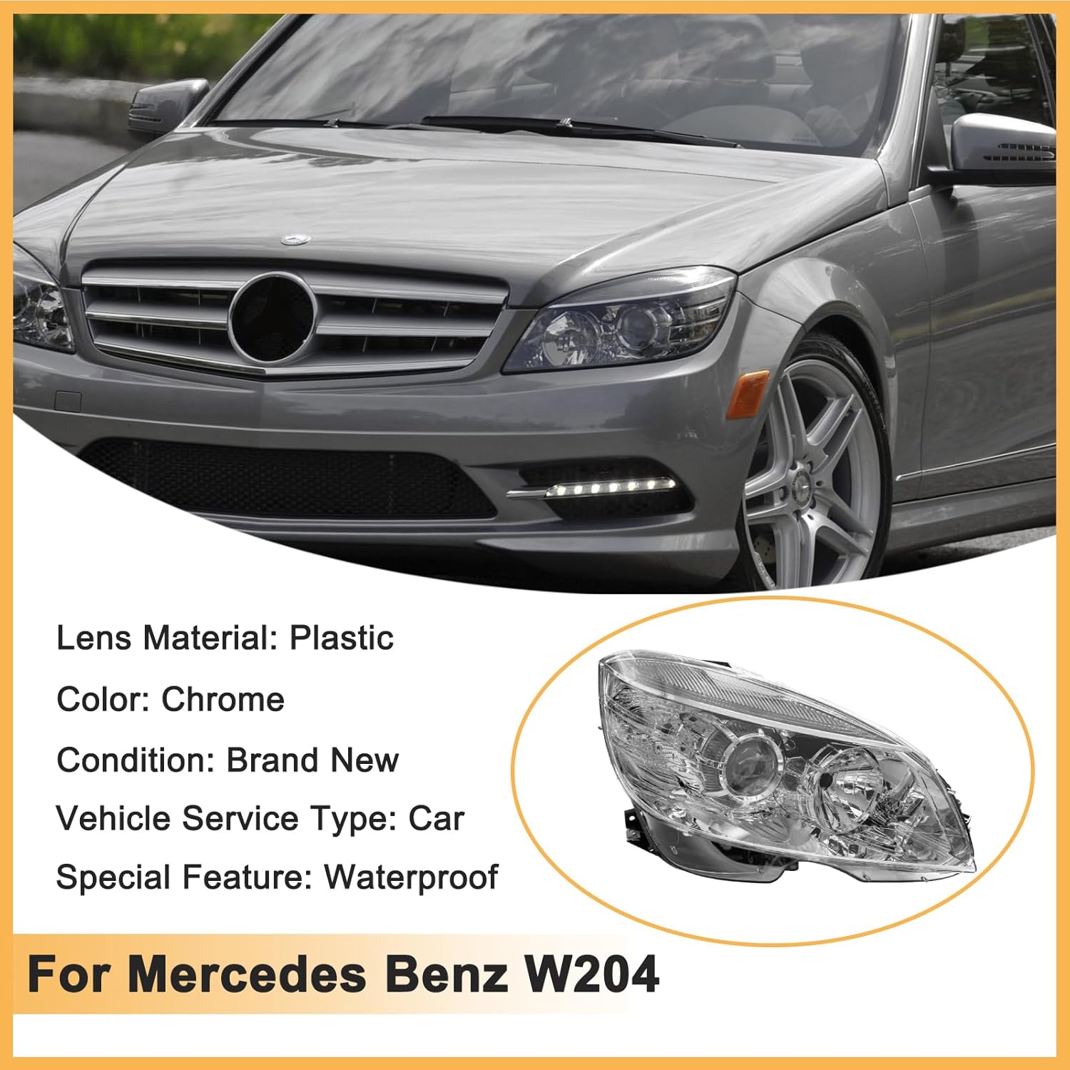 Headlight Compatible for Mercedes Benz W204 C Class C300 C230 C350 2008 2009 2010 2011 Headlamp (Right Side)