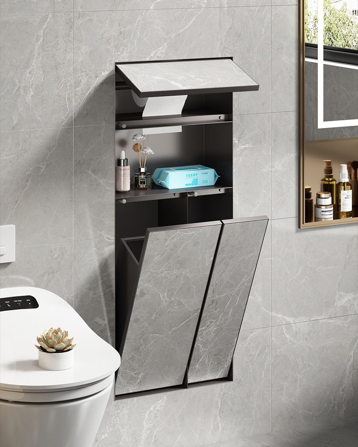 GLJTUO Waterproof Shower with Built-in Toilet Paper Holder & Trash Bin, Tiling Shower nizer, Space-Saving Bathroom Sto Solut, Ideal for Modern Bathrooms