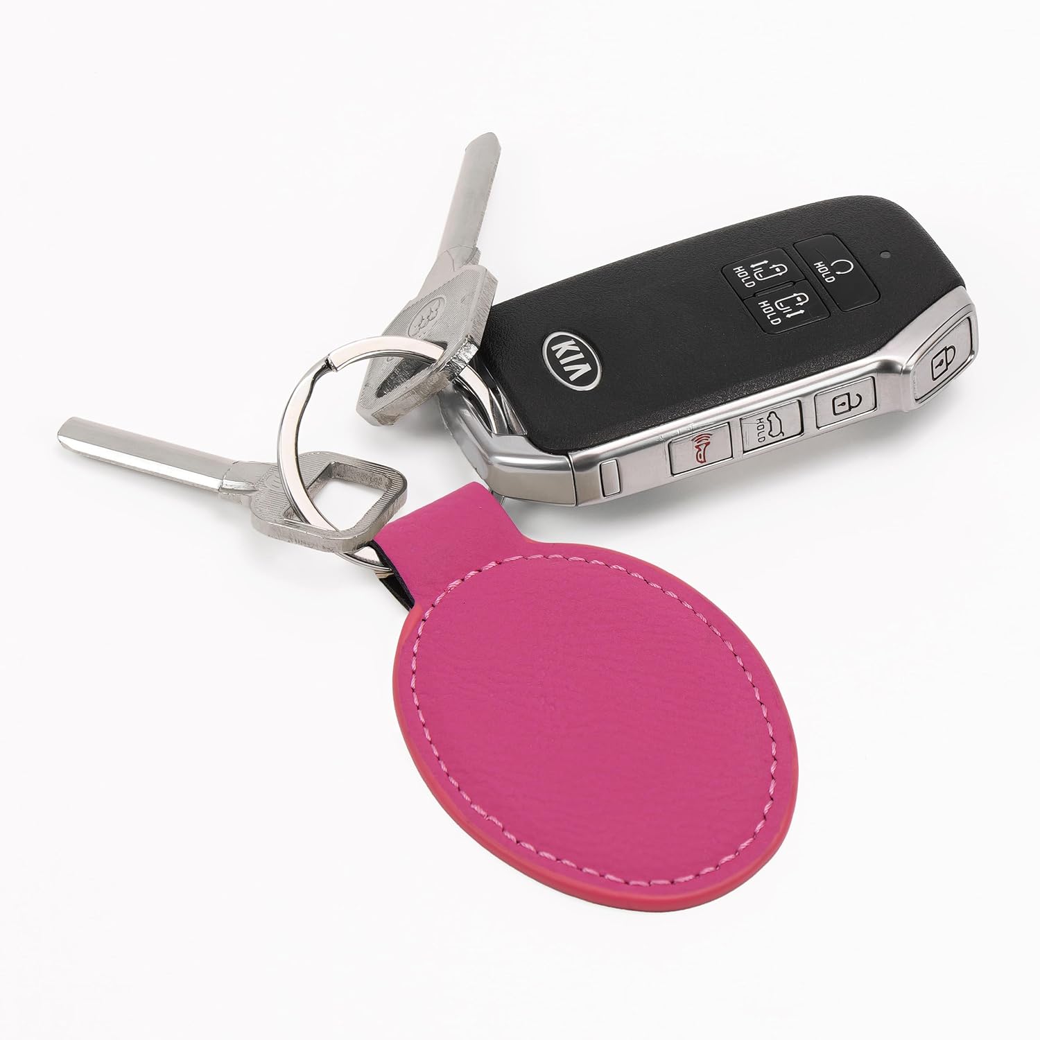 LaserGram Oval Keychain, Grad Cap Class of 2024, 2025, 2026, 2027, Personalized Engraving Included (Hot Pink)
