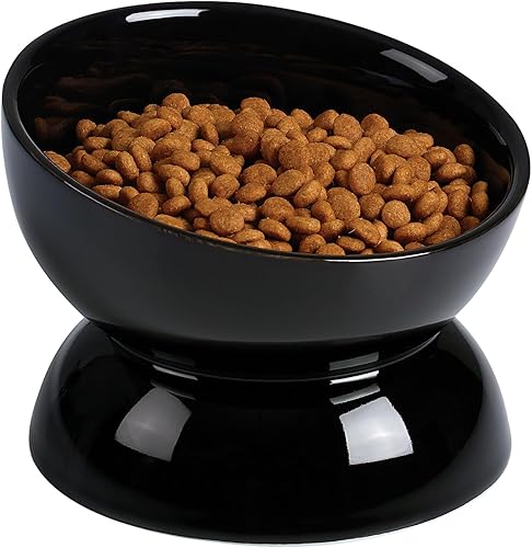 Miniatura 12 de Cuenco de comida para gatos, cuenco elevado de cerámica de 5 onzas, comedero elevado para mascotas inclinado en 15°, platos antivómitos y bigotes