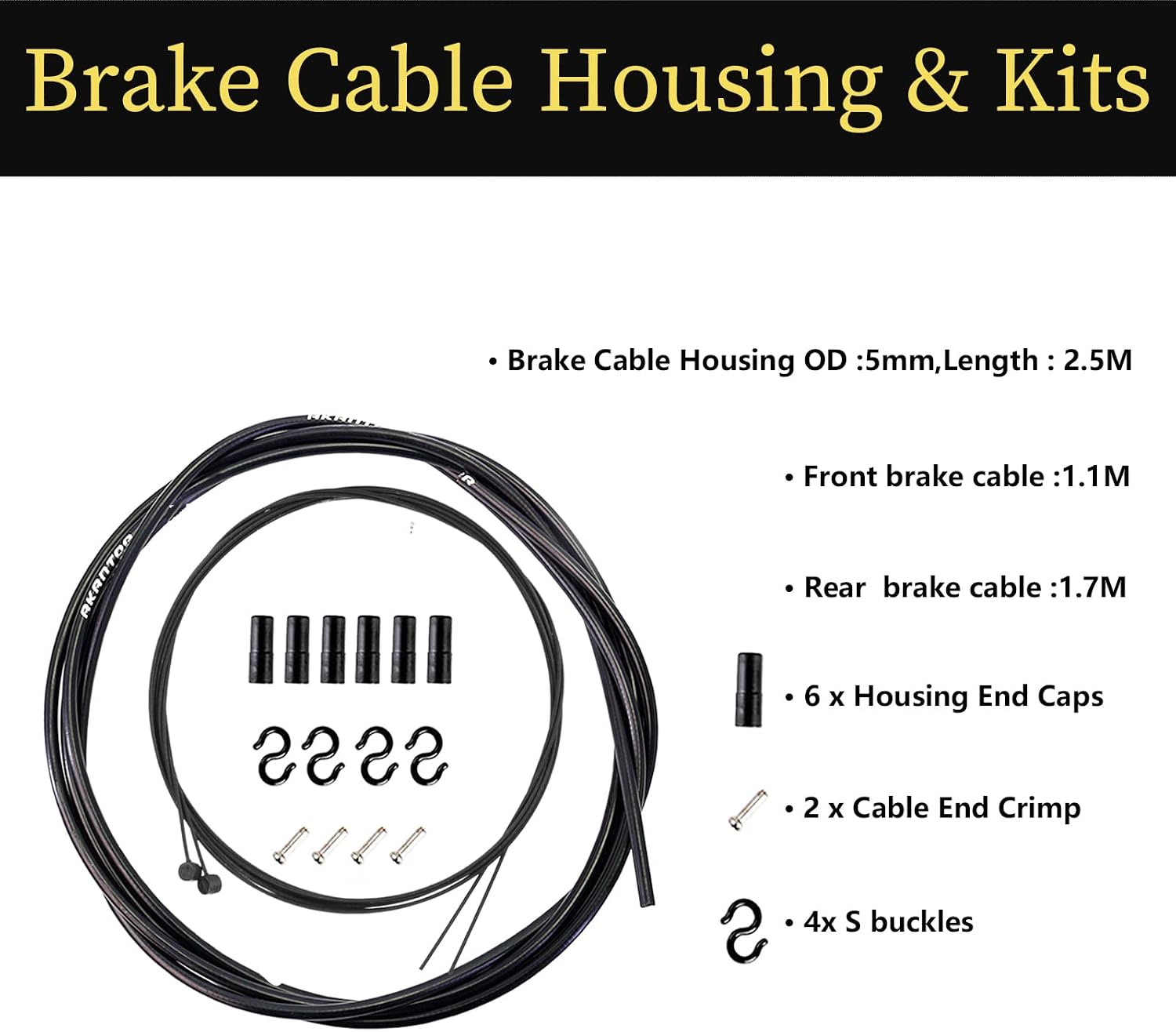 Bike Cable kit, Bike Brake Cable & Shift Derailleur Cable Kit & Bike Cable Cutter Wire Rope for Bike Components Replacement on MTB Cycling,Cable Ends/Ferrules/S-Buckles Included.