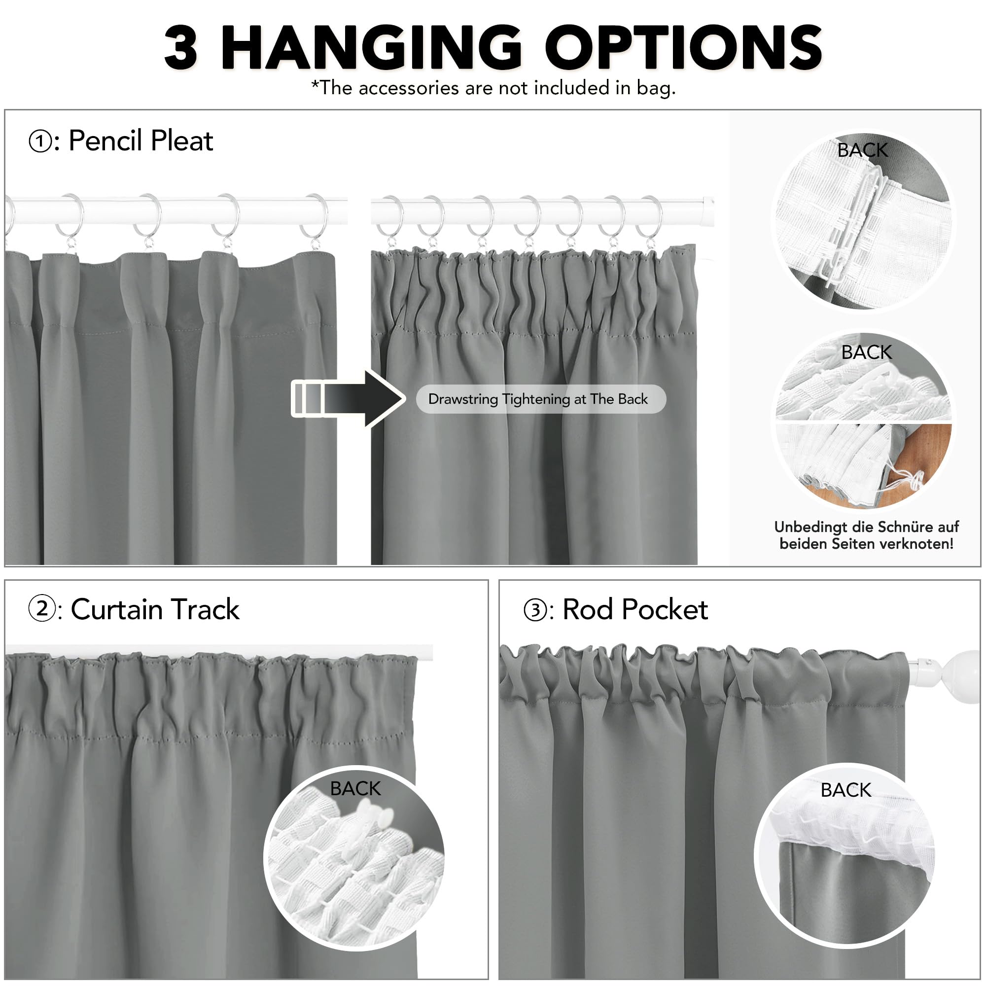Deconovo Cortinas Dormitorio Salon Térmicas Aislantes Frio y Calor Decoración para Habitacion Moderna,140x245 cm Gris Claro 2 Piezas - 4