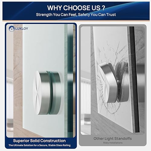 Miniatura 3 de LukLoy SS316 - Soporte para barandilla de vidrio resistente de 2 pulgadas de diámetro, pasador de vidrio para balcón, escalera, barandilla, vidrio