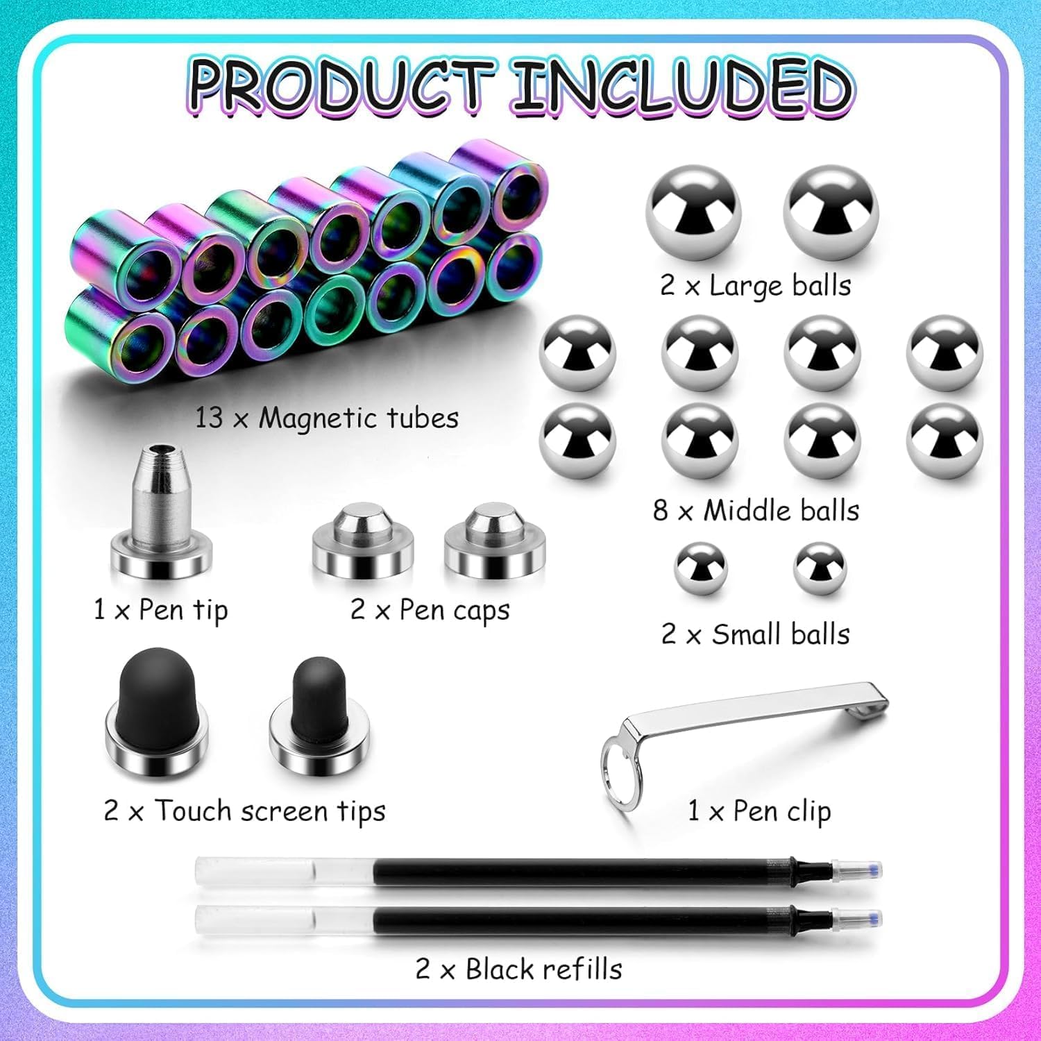 SADRUCHI Rainbow Magnetic Fidget Pen | Decompression Magnetic Metal Pen | 2-in-1 Ballpoint & Stylus | Creative Stress Relief Office Desk Toy | Fun Gifts for Kids, Boys, Girls & Adults 4