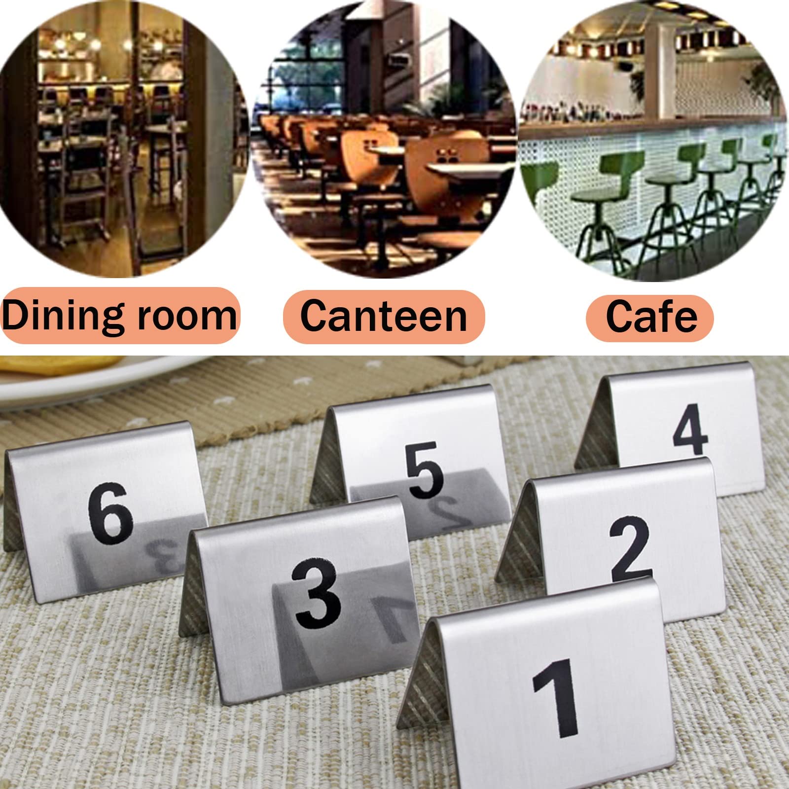 Números de mesa 1-50 1-100 Tarjetas lugar restaurante acero inoxidable, soporte vertical for letreros, for servicio banquetes fiesta(1 to 50)