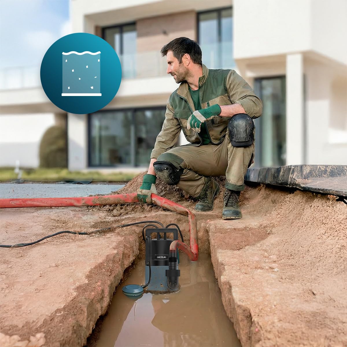 Cecotec Pompa per Acque Scure Axike 400 Dark. 400W, Portata 8000L/h, Altezza 5,5m, Profondità 7m, Particelle 25mm, Interruttore Galleggiante, IPX8, Cavo 10m, Corda 8m, Svuota Molto Velocemente Tutto