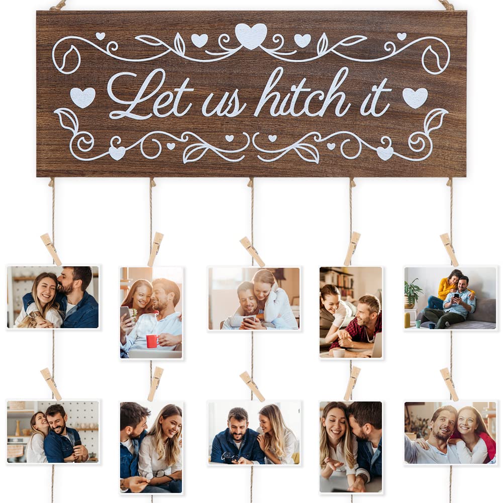 AKDSteelRomantic Wedding Gifts Picture Frame for Couples Wife Husband Anniversary Birthday Gifts Photo Display Frame with Clips Wall Decor Photo Holder for Valentines Day Marriage Prayer