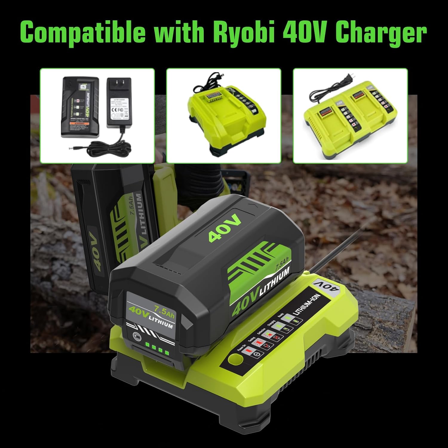 7500mAh Ultra High Capacity OP40602 Replacement for Ryobi 40 Volt Battery Lithium Compatible with Ryobi 40V Battery OP4075A OP40401 OP4026 OP40261 OP4050 OP40601 OP4030 Cordless Power Tools (Green)