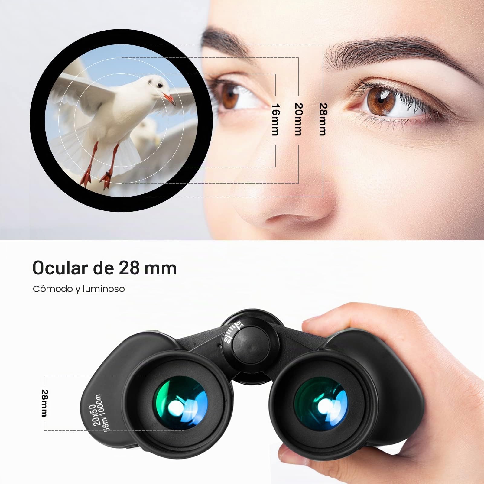 FREE SOLDIER Prismáticos para Adultos con visión Nocturna, 20 x 50 cm, compactos, Impermeables, tácticos, para Caza, Senderismo, Viajes de conciertos con Lente BAK4 Prism FMC con Adaptador (Negro)