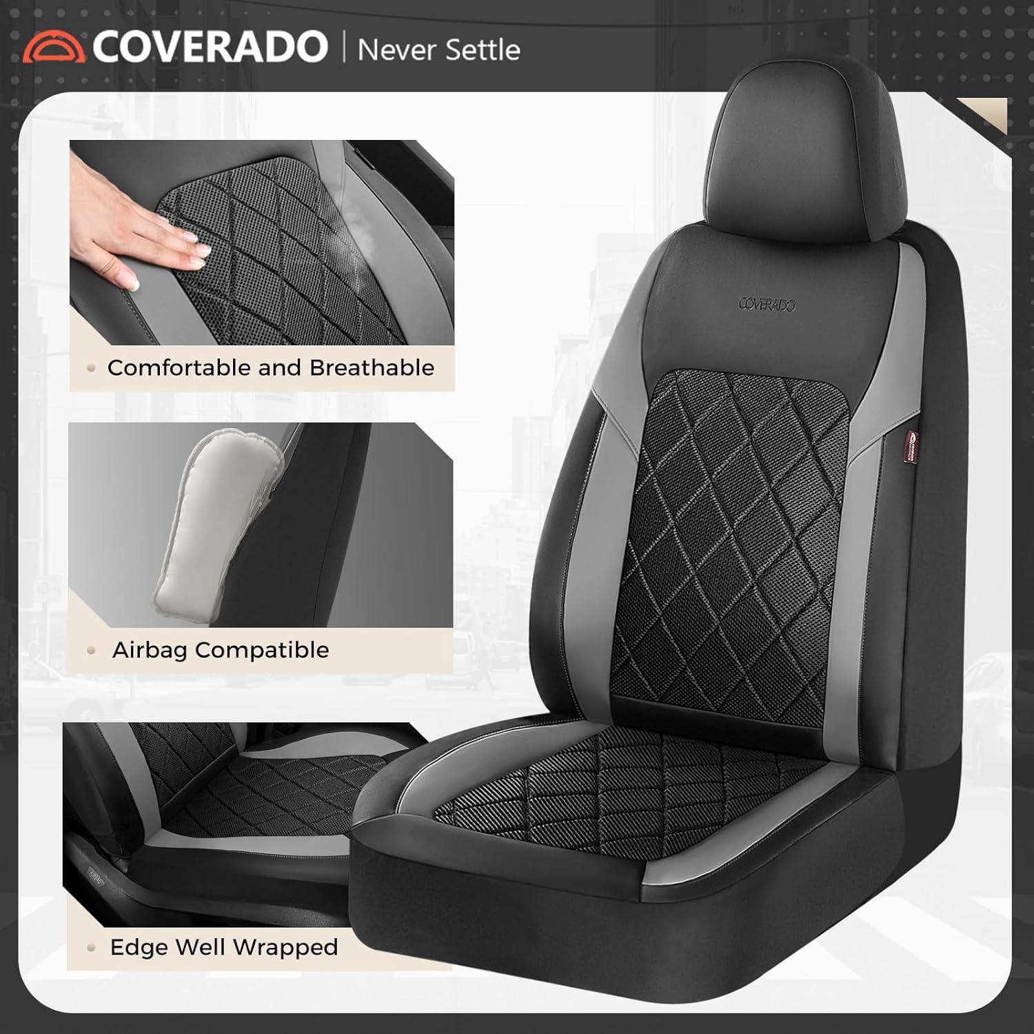 Coverado Car Seat Covers, Front Seat Covers, 2 Front Automotive Seat Cover, Mesh Breathable Seat Protectors, Universal Fit for Most Cars
