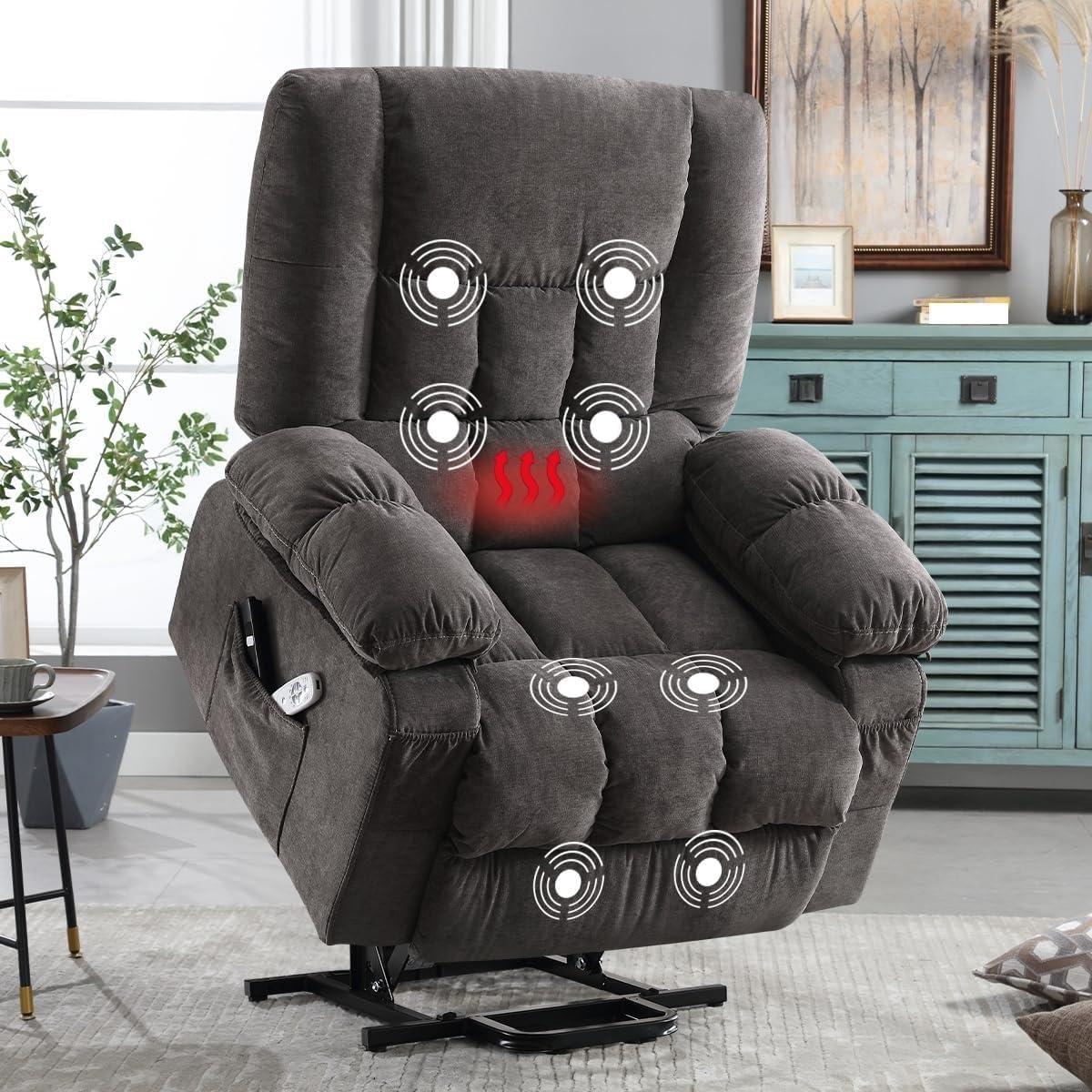 Power Lift Recliner Chair for Elderly, Electric Recliner Single Sofa with Massage and Heat, Vibration Massage Reclining Chair with Side Pockets and USB Port for Living Room Bedroom