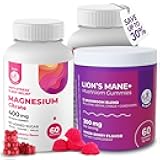 DR. MORITZ Lions Mane Mushroom Gummies (60 Count) and Magnesium Gummies for Adults 400mg (60 Count, 2 Pack) - Focus and Relaxation Support - Non-GMO Lions Mane Supplement - 0G Sugar Magnesium Citrate