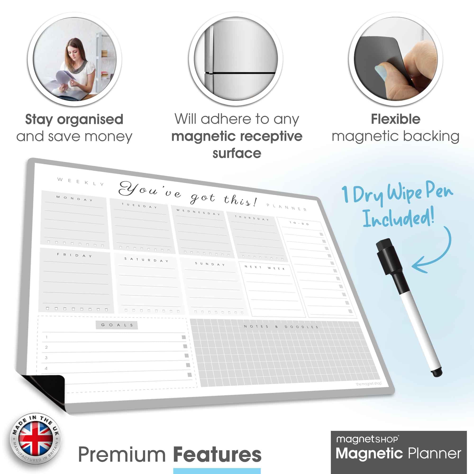 TMS A3 Magnetic Weekly Planner, Light Charcoal, A3 (42 x 30cm) - Image 3