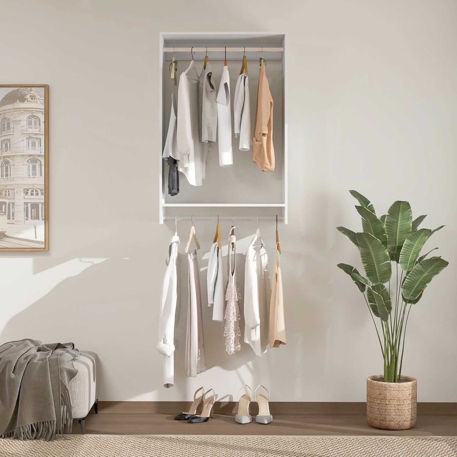 Modular Closet System: Walk-in Closet with 2 Hangingrods for Bedroom Built-in Mounted Storage White 31.5"L x 15.75"W x 47.24"H(B3)