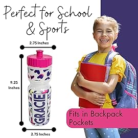 50 Strong 22oz Personalized Kids Squeeze Water Bottle - BPA-Free with Pull Top Cap - Durable & Reusable for School, Boys & Girls - Made in USA - Custom Name, Team or Number