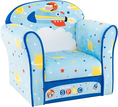 HONEY JOY Sofá para niños, sillón para niños pequeños con patrón de avión, mini muebles de sala de juegos para niños, construcción de madera