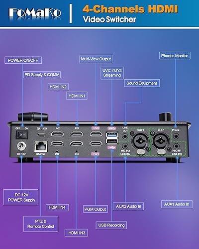 Miniatura 6 de FoMaKo 5.5 pulgadas FHD LCD pantalla 4 canales HDMI transmisión en vivo conmutador 1080p 60FPS Grabación de video USB USB3.0 HDMI Conmutador de