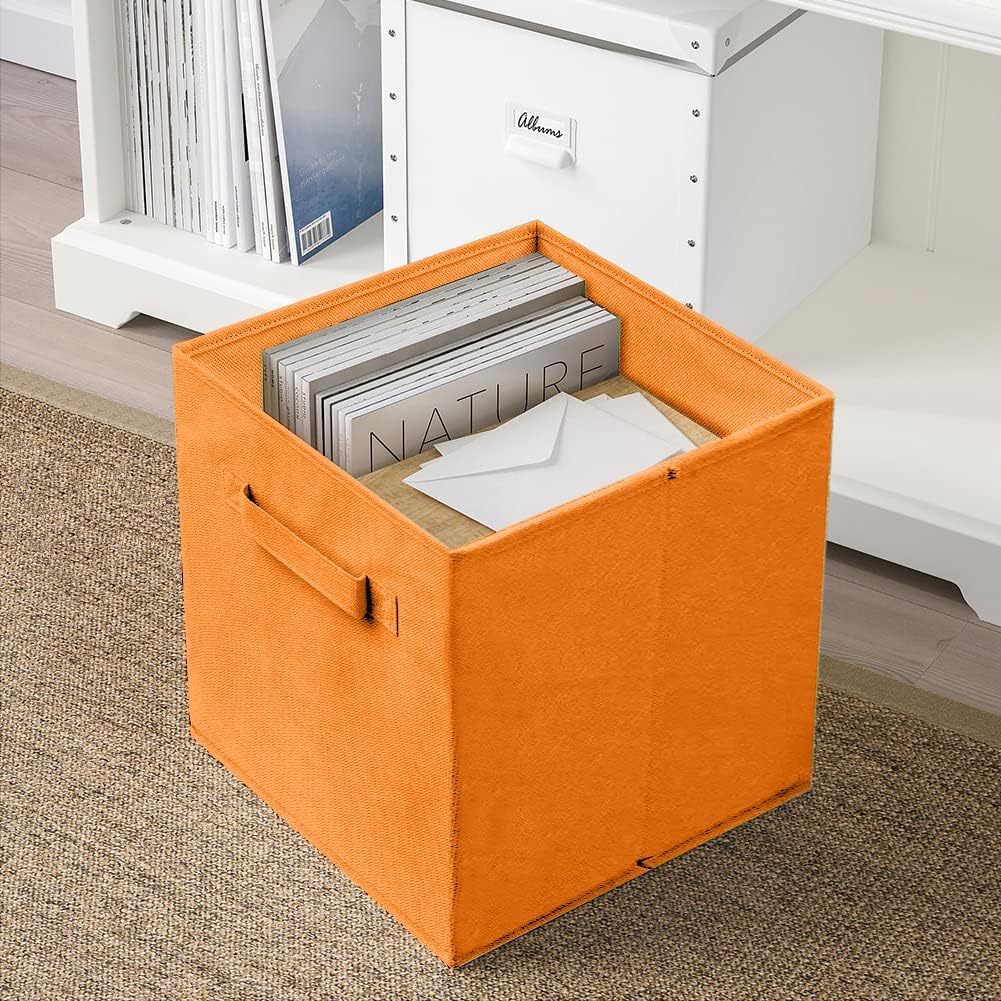 PowerKing Collapsible Storage Cubes with Handles, Fabric Foldable Bins for Closet Shelves, Durable Organization Storage Bins, 10.5'' x 11'' x 10.5'' (Orange, 6Pack)