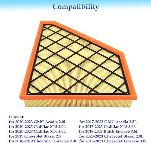 Miniatura 4 de Filtro de aire de motor A3212C 23321606 compatible con GMC Acadia 2017-2023, Cadillac XT5 2017-2023, Cadillac XT6 2020, Buick Enclave 2018-2023,
