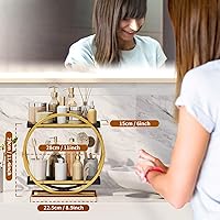 Vista 4 de Organizador de Maquillaje para Tocador, Organizador de Perfumes Negro Dorado para Cómoda, Organizadores de Encimera de Baño de 2 Niveles, Estante