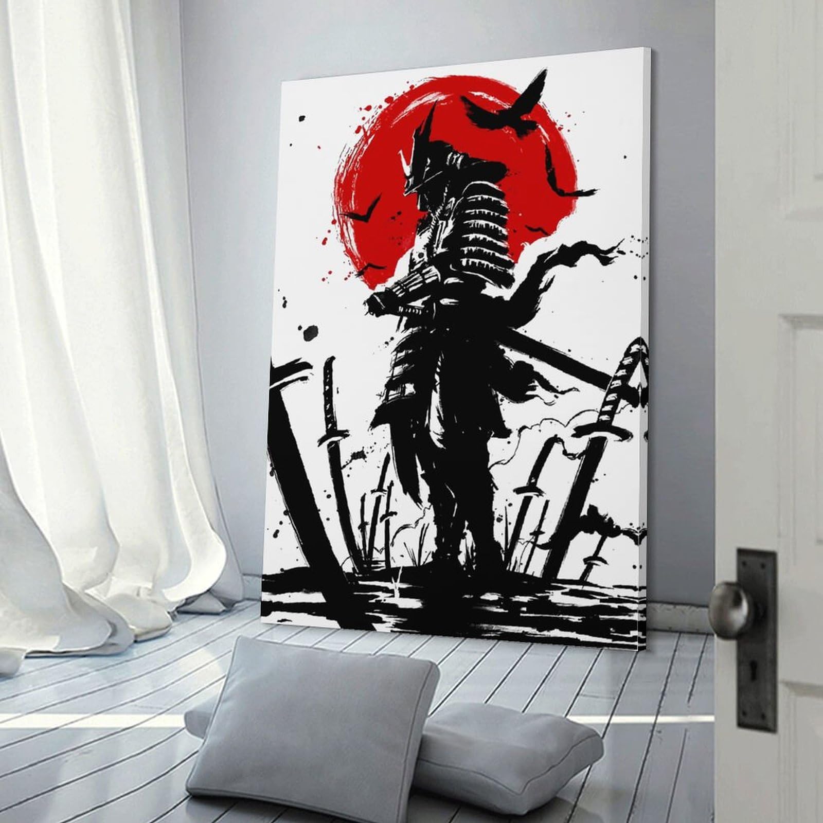 Amazon.co.jp: 侍 武士 忍者 太刀 墨絵 水墨画 アートパネル ウォール  