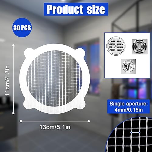 Miniatura 2 de 30 unidades de atrapasuelos desechables, prácticos atrapasuelos desechables para drenaje de ducha, impermeable, adhesivo de malla para drenaje de