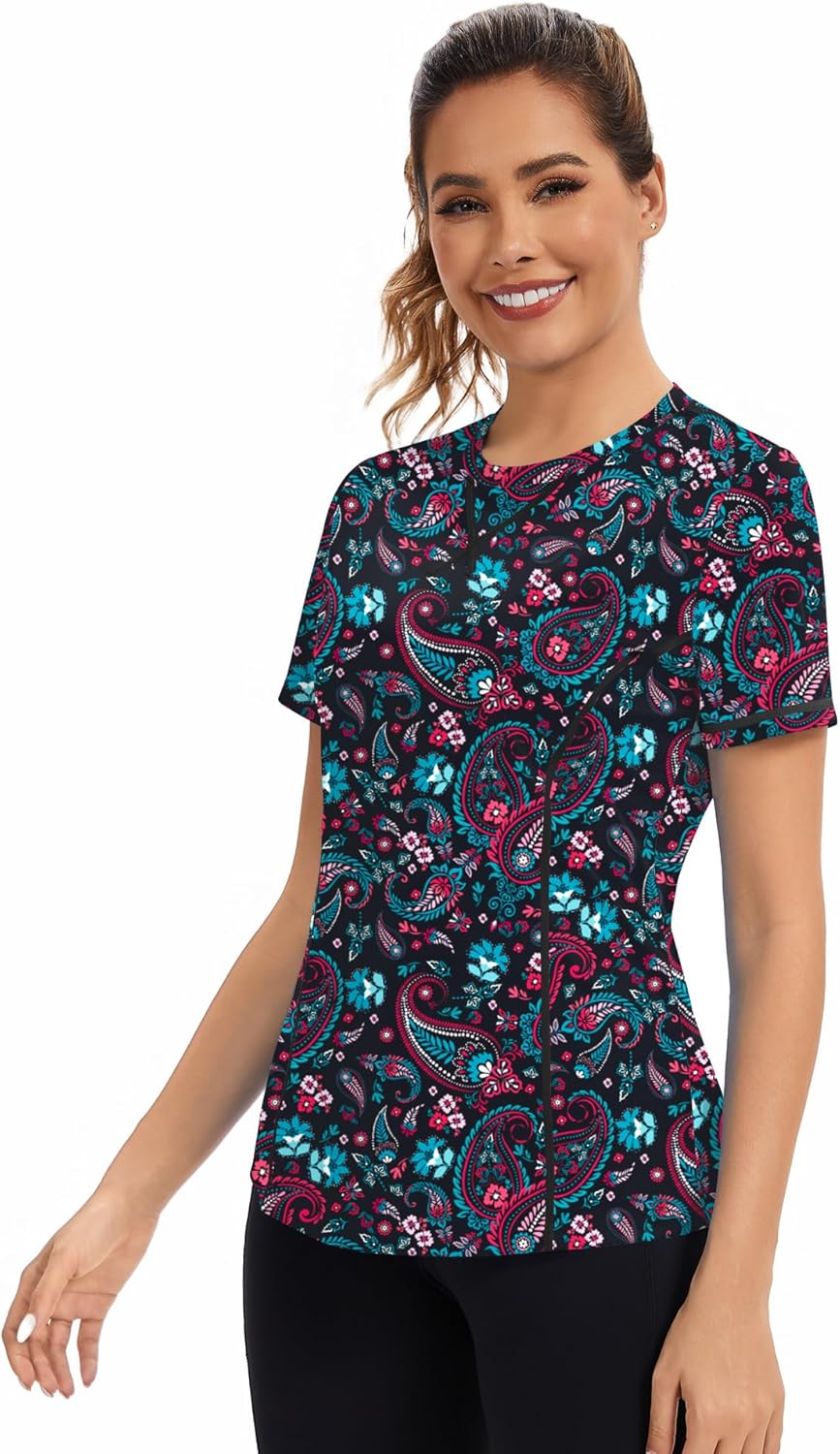 AVOOGUE Women's Short Sleeve Workout Tops Quick Dry Athletic UPF50+ Sun Protection Shirts Gym Hiking Running Yoga Clothes